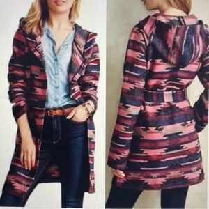 Anthropologie Tabitha jacket hooded belted pink and black “Leona” sz Small